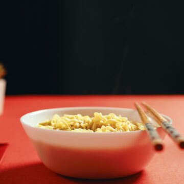 Chinese food ramen on the table of a restaurant for new year.